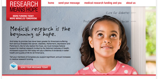 Screen capture of ResearchMeansHope.org